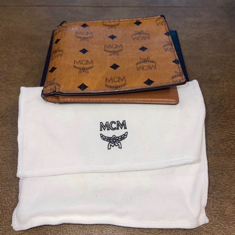 MCM Cognac Visetos Logo Wallet- Tan and Black